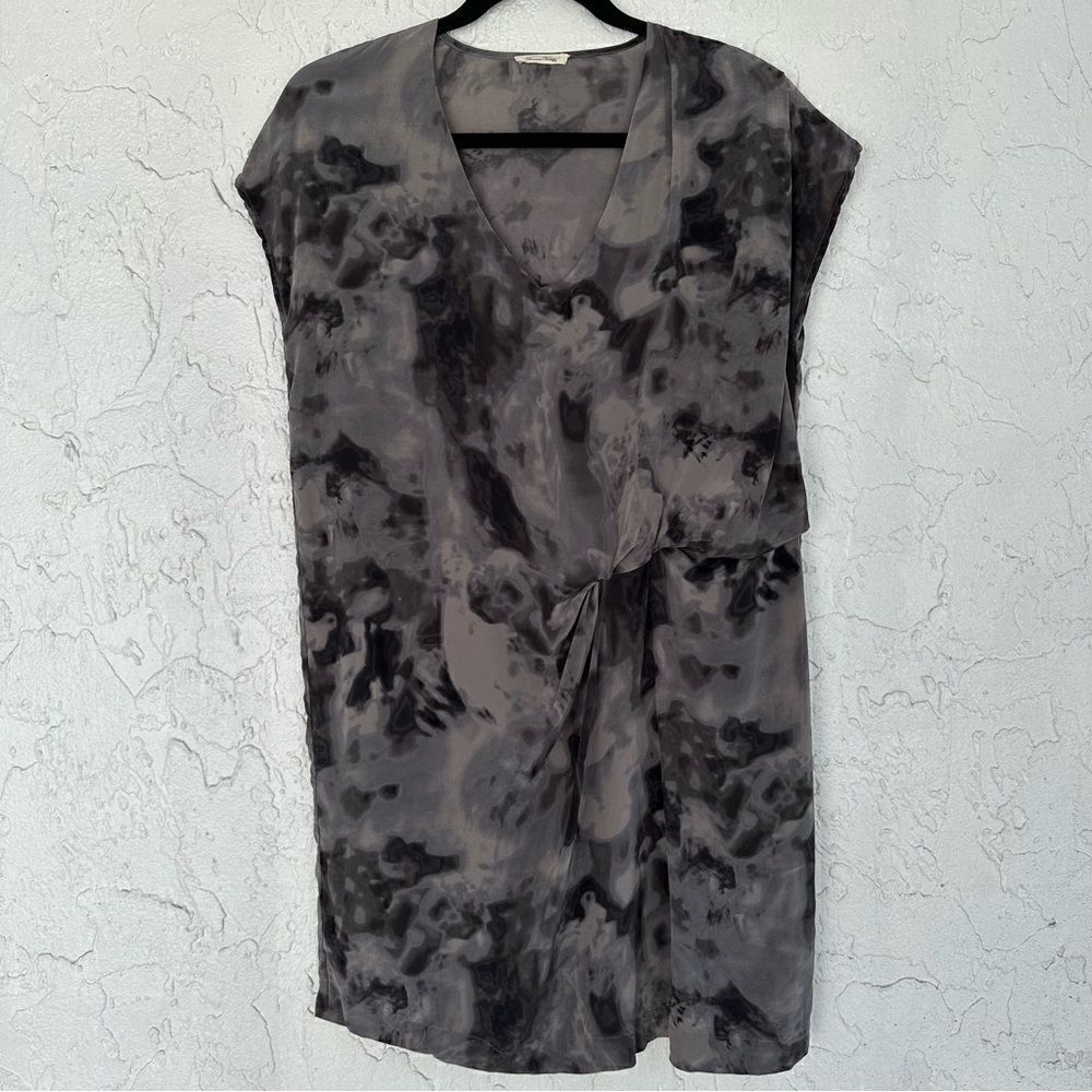 AMERICAN VINTAGE Silk Dress Size Medium Boho Knot Front Boxy V Neck